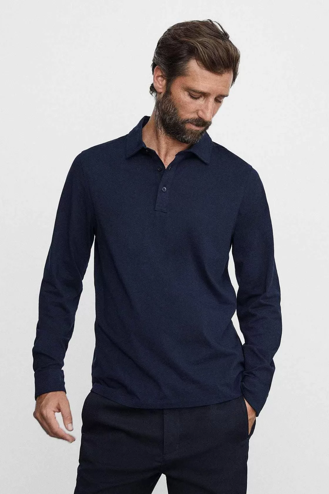 Herren ECOALF Ride Langarm-Poloshirt Deep Navy